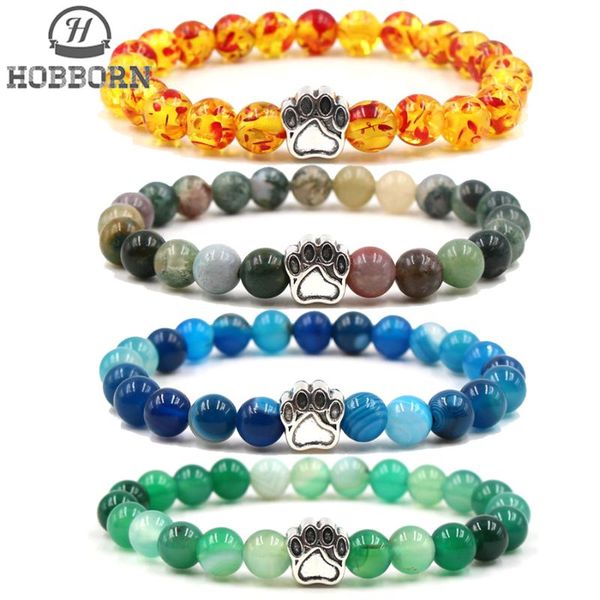 

hobborn trendy natural stone beaded women bracelet handmade cute cat dog charm chakra bracelets men yoga meditation jewelry, Golden;silver