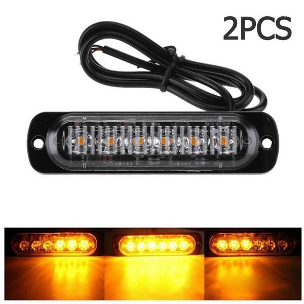 

emergency lights vodool 2pcs 6 led car motorcycle truck strobe light flash warning lamp 12-24v 18w amber yellow flashing bar1