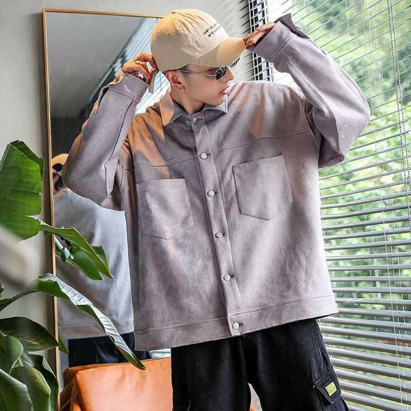 

2019 autumn and winter new youth suede fashion casual solid color wild loose jacket blue / grey / brown s-4xl1, Black;brown