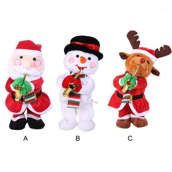 

christmas tree decoration santa claus/snowman/reindeer electric toy christmas plush doll toy for holiday wedding1