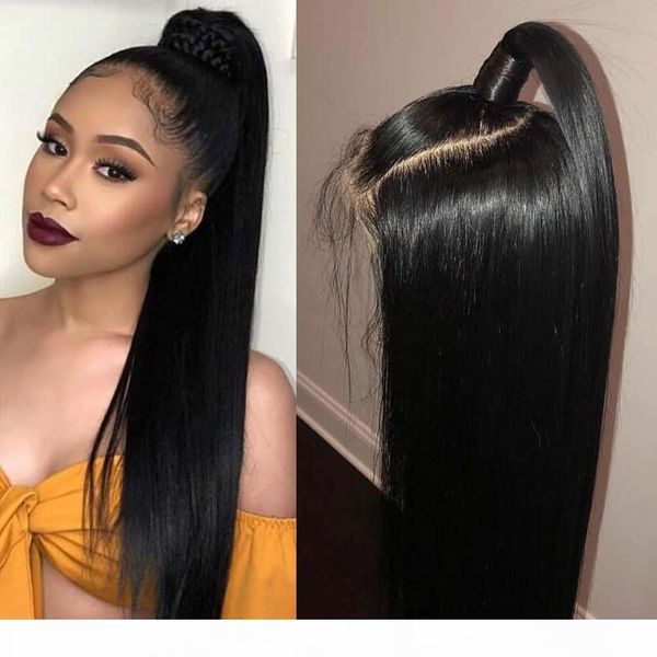 

full lace straight human hair wigs fake scalp 13x6 frontal virgin peruvian lacefront fake scalp lace wig with bleached knots baby hair, Black;brown