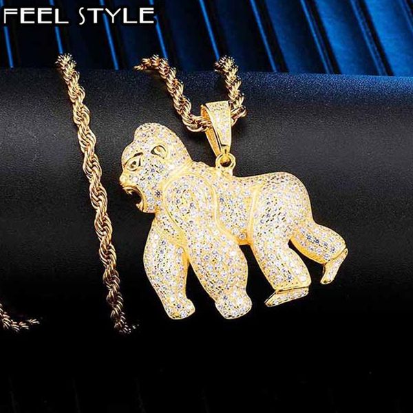 

pendant necklaces iced out bling orangutan shape cubic zirconia cz necklace rhinestone rope chain pendants & for men hip full jewelry, Silver