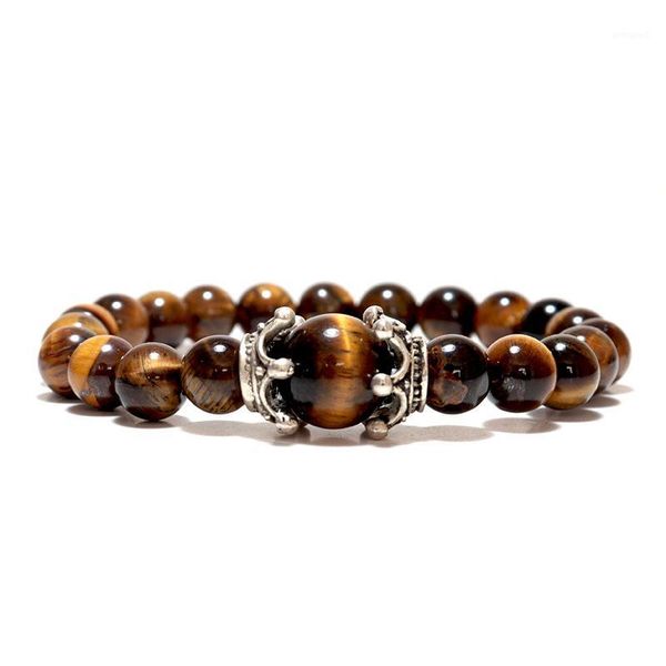 

charm bracelets noter natural tiger eye men antique crown braslet 8mm obsidian lava stone brazalete male accessories pulseira armband1, Golden;silver