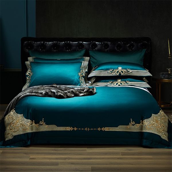 Luxus 1000TC Ägyptische Baumwolle Royal Bettwäsche-Set Europa Premium Chic Stickerei Bettbezug Bettlaken-Set Queen King Size 4-teilig 201021