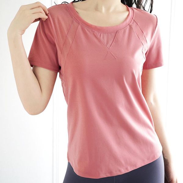 

yoga sports shirt mesh women gym fitness clothing short sleeve running solid loose fit breathable t-shirt, White;red