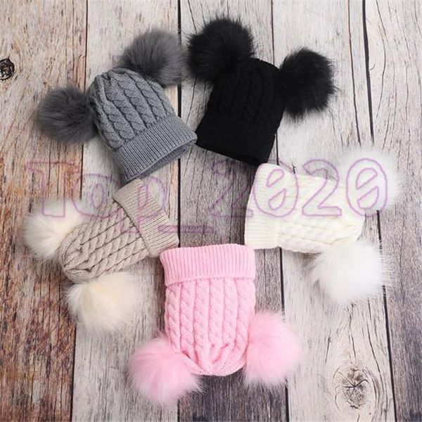 

2020 sell new double ball knitted children's hat amazon stock color ball warm children's knitted hat, Blue;gray
