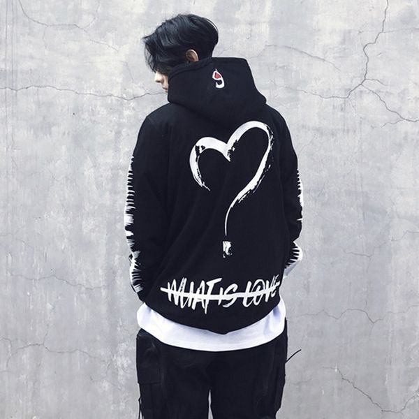 

hip hop hoodies sweatshirt men women loving heart print headwear hoody hiphop hoodies sweatshirts us size s-xl 201027, Black