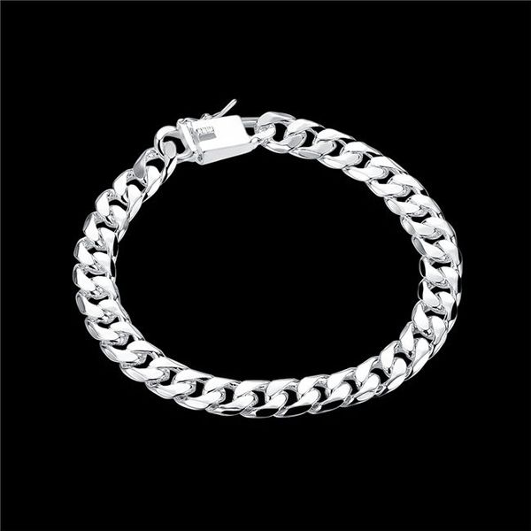 

8mm square buckle side brace 925 silver bracelet jspb227,beast gift men and women sterling silver plated chain link bracelets, Black