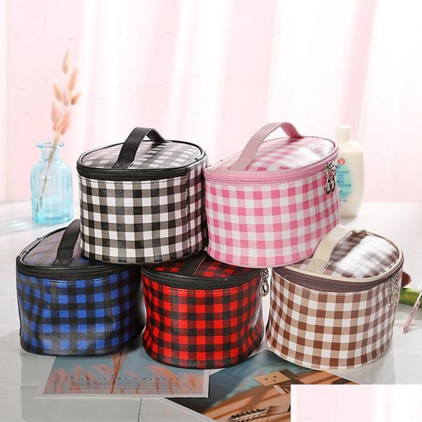 

grid makeup cosmetic zipper handbag fashion travel poratble wash bags handbag multi-function storage bags 5styles rra-2056 hqqfx, White