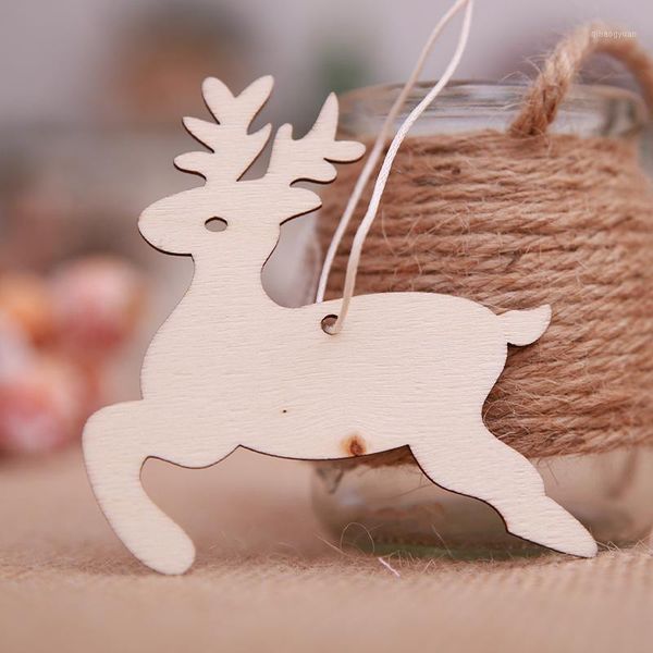 

10pcs vintage wooden christmas tree decoration pieces christmas tree elk pattern pendant party supplies1