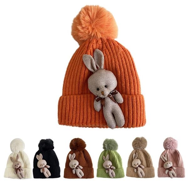 

beanie/skull caps japanese style women winter warm knitted beanie hat kawaii cute 3d stuffed doll charms decor harajuku stretch cuffed, Blue;gray