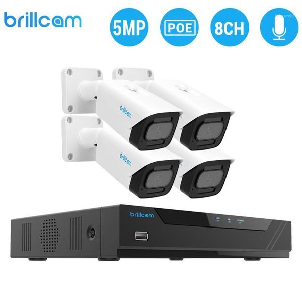 

brillcam h.265 8ch 5mp poe nvr kit home security system audio indoor dome ip camera video surveillance set1