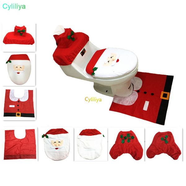 

8uajtoilet happy santa fashion seat cover rug bathroom set christmas decorations