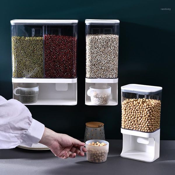

1.3/1.8/3.3l press type wall-mounted sealed multi-grain storage box moisture-proof grains containers with measuring cups1