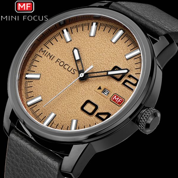 

minifocus trendy retro quartz watch men sport casual watches mens calendar clock man leather strap fashion gift male waterproof, Slivery;brown