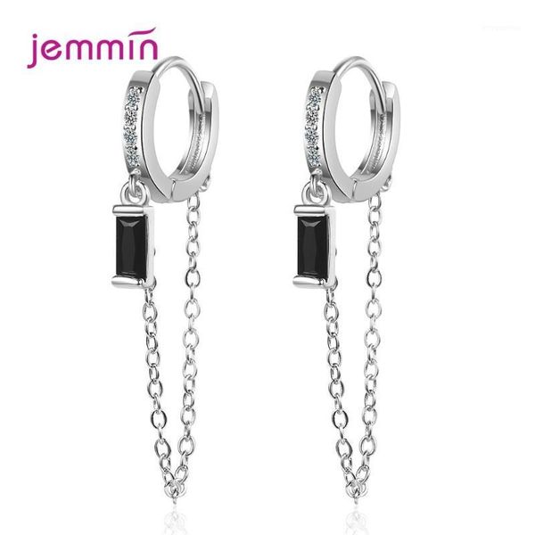

prevent allergy 925 sterling silver tassel earrings for women fashion long chain hoop earrings clear zircon jewelry1, Golden;silver