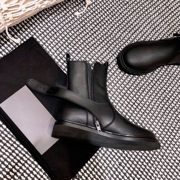 

women boots new fashion platform boot square buckle motorcycle boots with zipper winter ankle boot leather black shoes bottes