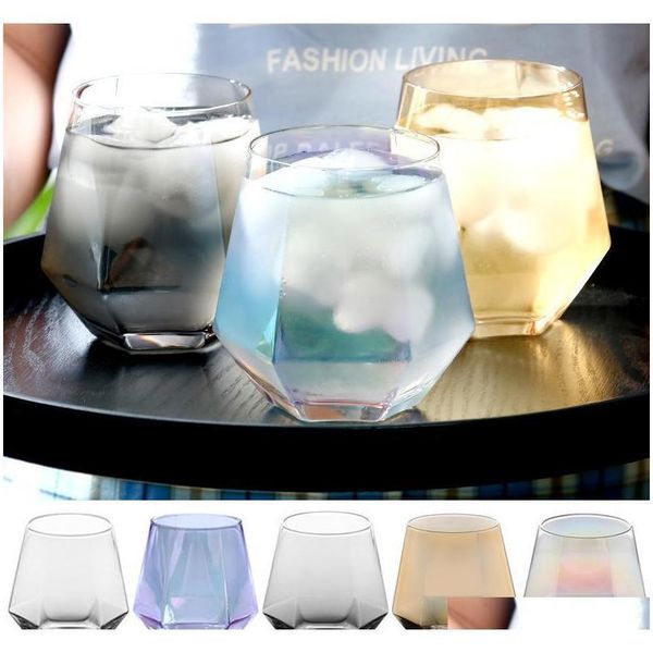 

300ml glass wine glasses milk cup colored crystal glass geometry hexagonal cup phnom penh whiskey cup dhd36 tgsmd