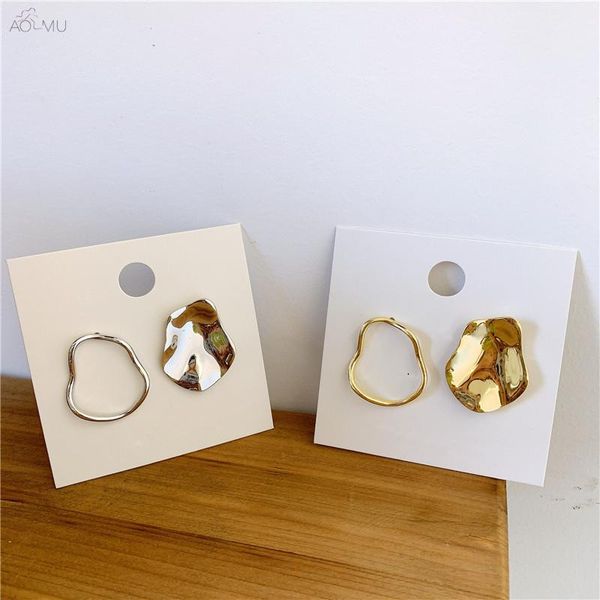 

aomu 1pair шикарный асимметричный геометрический нерегулярный craetive старинные металлические серьги для женщин для женщин, Golden;silver