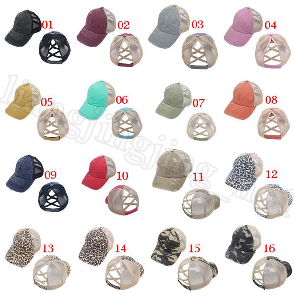 

washed hole ponytail cotton baseball cap summer breathable mesh running hat beach snapback party hats 120pcs ooa8095