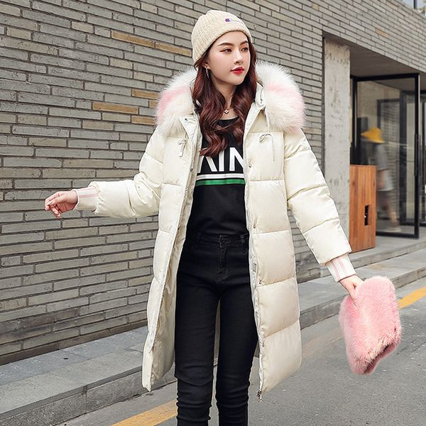 

2021 newwinter women's long jacket thick oversize cotton padded style hooded fur collar coat femme mujer 12oz, Black
