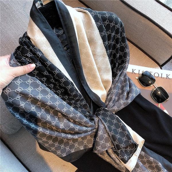 

2020 scarf hair neck square scarves office ladies shawl bandanna 90*180cm muslim hijab handkerchief muffler foulard print women1, Blue;gray