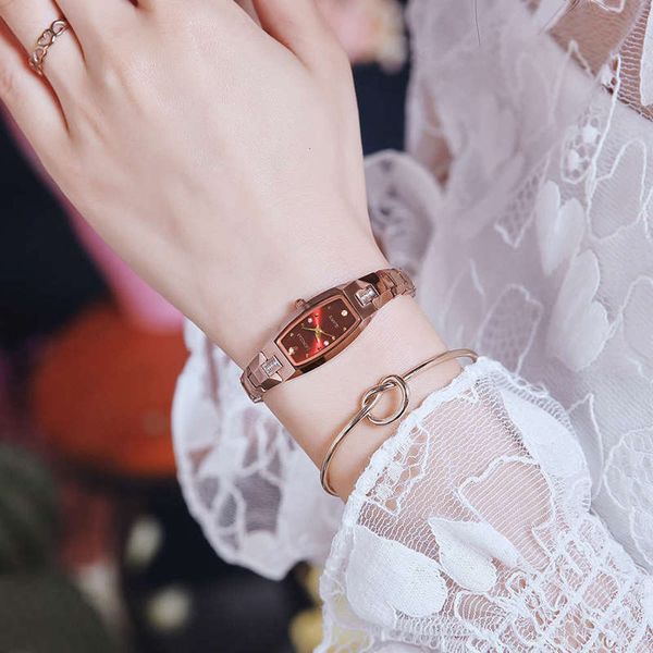 

leonidas steel square tungsten women simple temperament waterproof quartz women's bracelet watch 2021, Slivery;brown