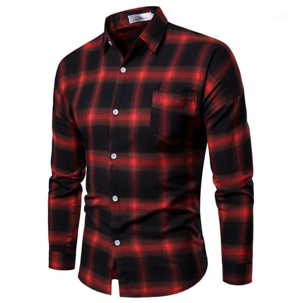 

men long-sleeved shirt leisure retro shirt men's fashion business leisure plaid printing long-sleeved #g301, White;black