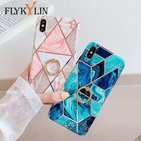

qaflykylin samsung galaxy a50, a70, a40, a41, a51, a71 with ring bracket sheath, mosaic marble back shell, soft silicone shell of imd m