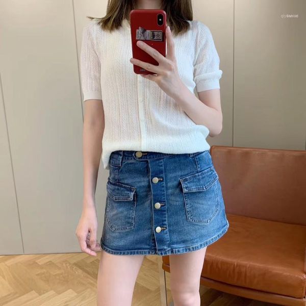 

2020 spring and summer new shorts women fashionable single-breasted comfortable side zipper denim shorts skirt pants11, Blue