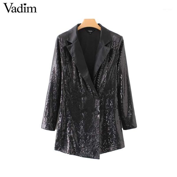 

vadim women chic sequined black playsuits notched collar long sleeve buttons rompers solid female casual wear jumpsuits ka4771, Black;white