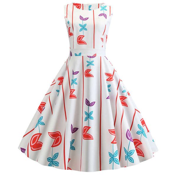 

2019 new hepburn style waistline print dress, Black;gray