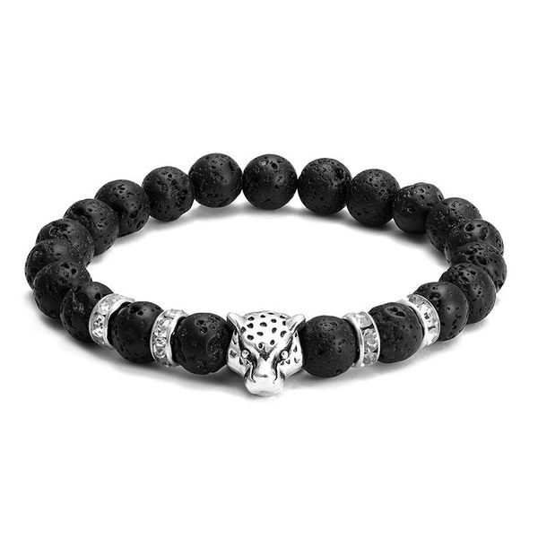 

ливви мода натуральный камень лавы камень 8 мм бусины браслет мужской леопардовый камень регулируемый йогой браслет из бисера ручной работы