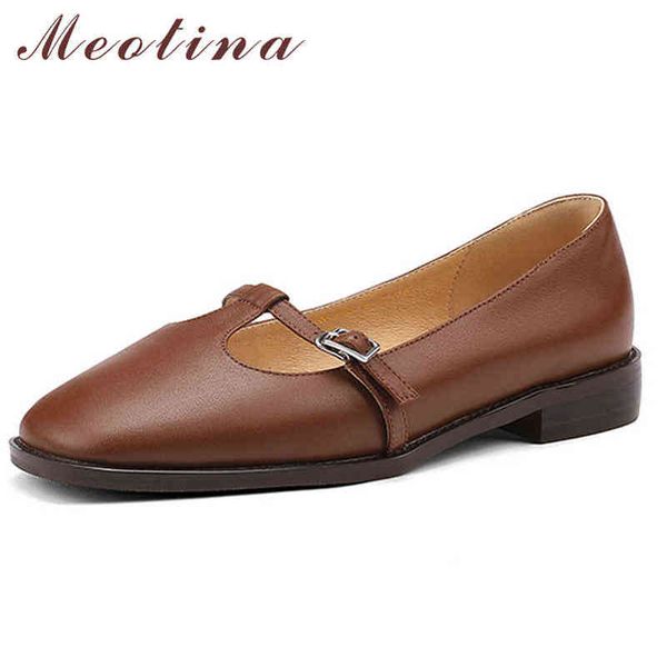 

women's t-belt flat shoes square toe cap and buckle black beige brown 2 9