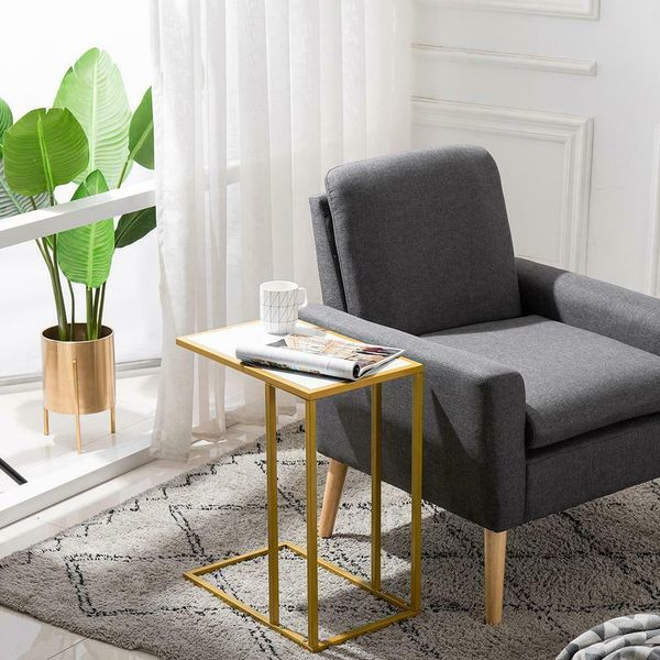 

new style modern marble simple mdf metal c-side table home furniture white