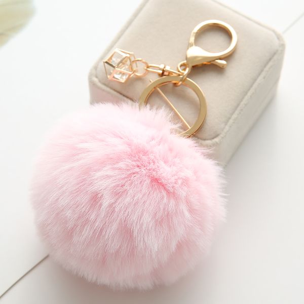 

8cm diamond accessories fur ball alloy keychain bag ornament trinket fluffy artificial rabbit pompons car bag key ring jewelry dhl free