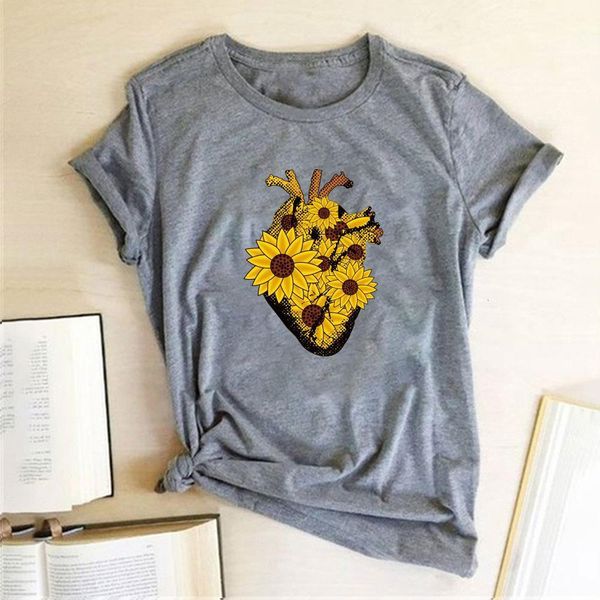 

sunflowers printed t-shirts women t shirt summer graphic tees women fashion crew neck harajuku tee shirt femme ete camisetas, White