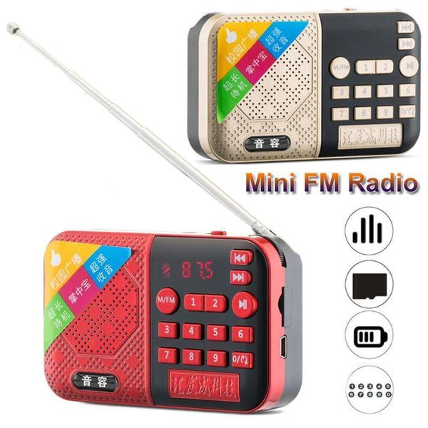 

mini fm radio portable radio receiver music player with led display 3.5mm headphone jack support tf card power off memory1