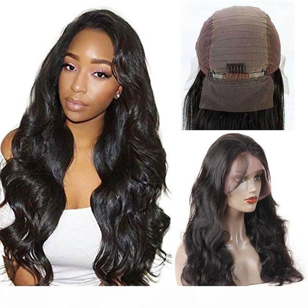 

body wave lace front wigs pre plucked brazilian human hair natural hairline lace front wigs with baby hairfor black women, Black;brown