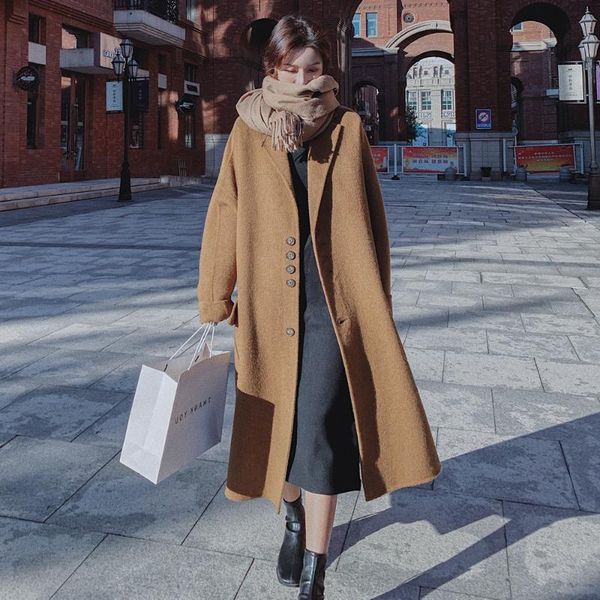 

women's wool & blends woman winter coats and jackets women fall clothing 2021 camel coat parkas korean plus size long jacket elegant p1, Black