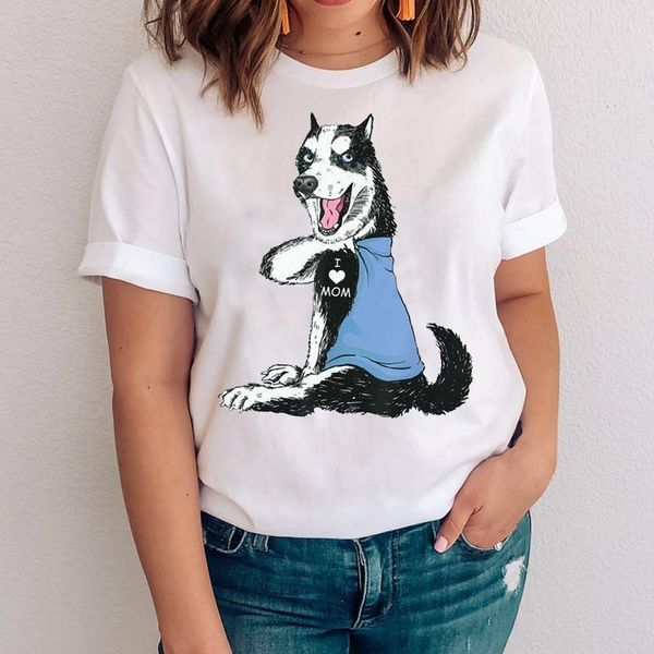 

women graphic funny cute trend cartoon dog casual mom animal clothes lady tees print clothing female tshirt t-shirt, White