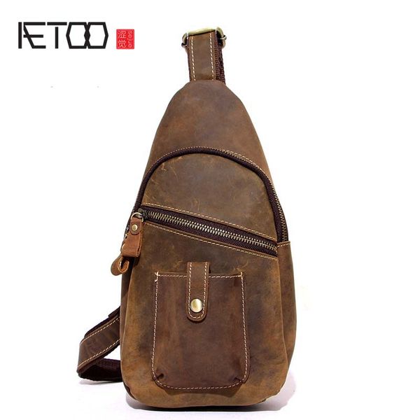 

hbp aetoonew style chest bag men's small layer cowhide retro crazy horse pure leather