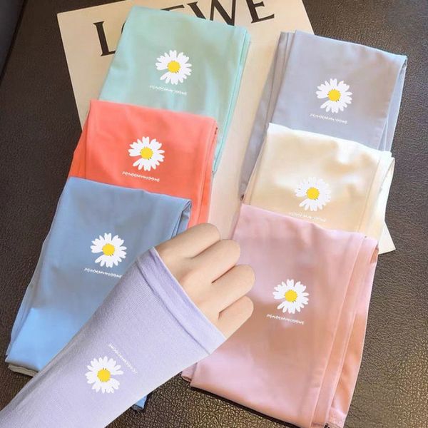 

summer stylish long ice silk sleeves driving fingerless gloves small daisy sunscreen uv protection men women arm sleeves popular in europe a, Blue;gray