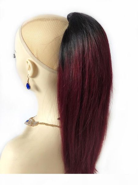 

ponytail human hair extensions with clip ins 1b 99j burgundy ombre drawstring ponytail straight malaysian virgin hair pony tails for women, Black
