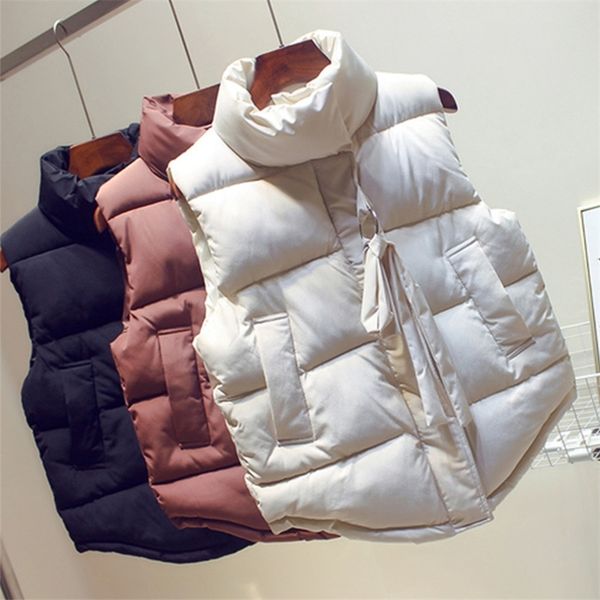 

women's warm solid stand collar vest waistcoat autumn winter zipper pocket vests female casual ladies sleeveless coats 201028, Black;white