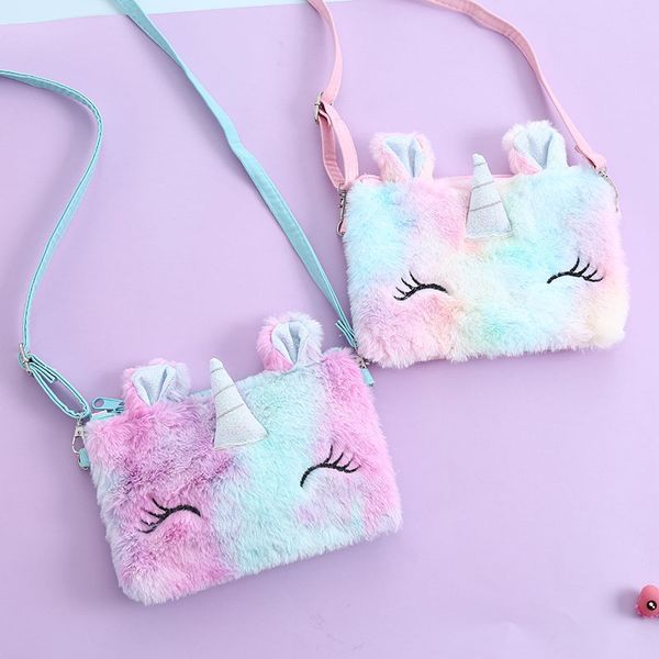

мультфильм фаршированные unicorn cross counts counts plush fuzzy coin wallet messenger сумки детский сад детские девушки молния мини-сумка, White