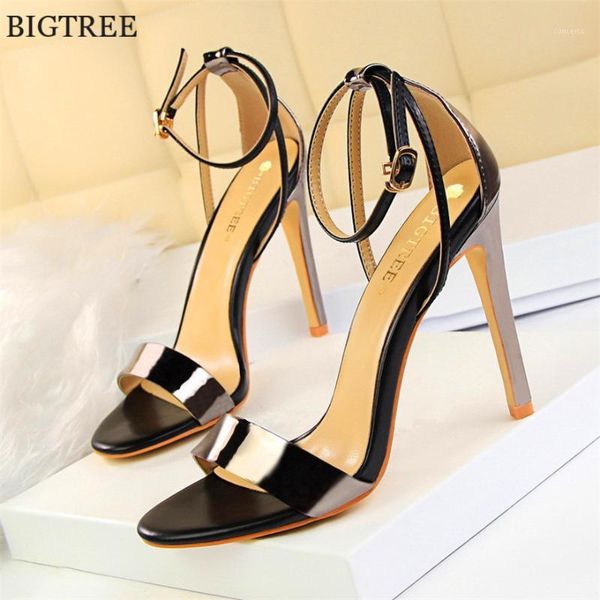 

2020 ankle buckle stiletto women's sandals summer shoes open toe high heels party office leather sandals woman big size 401, Black