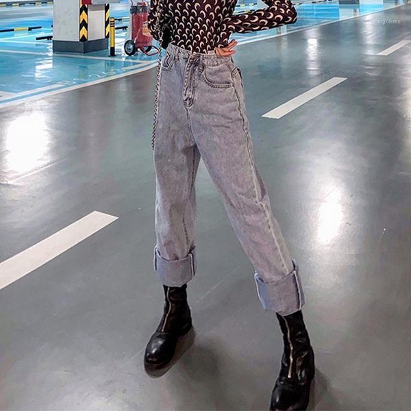 

slim high waist jeans women streetwear straight jean femme blue fashion autumn version denim cargo pants female casual bule1