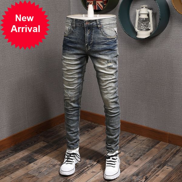

2021 новый mode streetwear джинсовые брюки промытые ретро-желтые мужчины точно fit tort wentage desight designer hip jeans 6w39, Blue