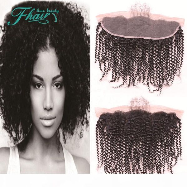 

indian kinky curly 7a human hair ear to ear lace frontal closure bleached knots with baby hair kinky curly lace frontal 13x4, Black;brown